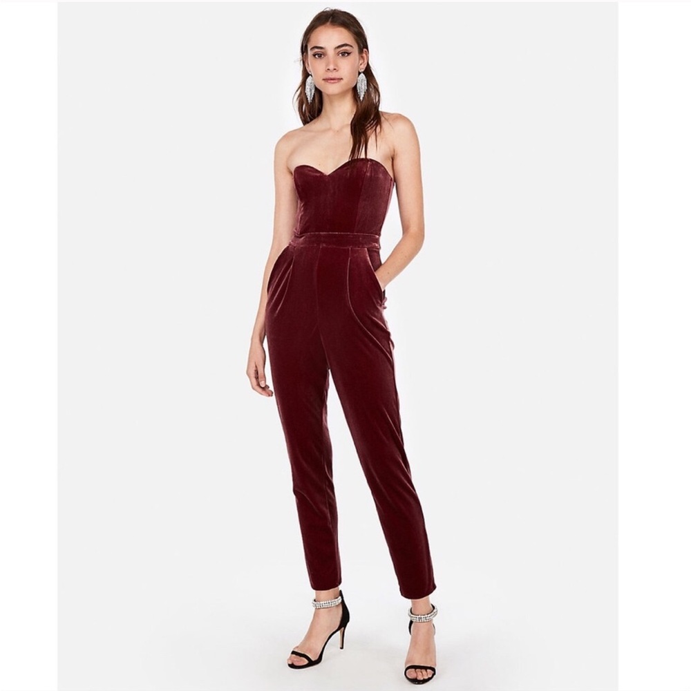 Express Burgundy Strapless Jumpsuit